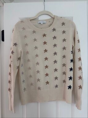 White + Warren Cream Star Pattern Cashmere Sweater
